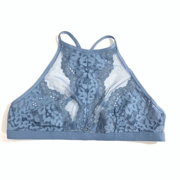 Victoria’s Secret Body High Neck Lace Mesh Bralette Blue Small - Picture 4 of 5